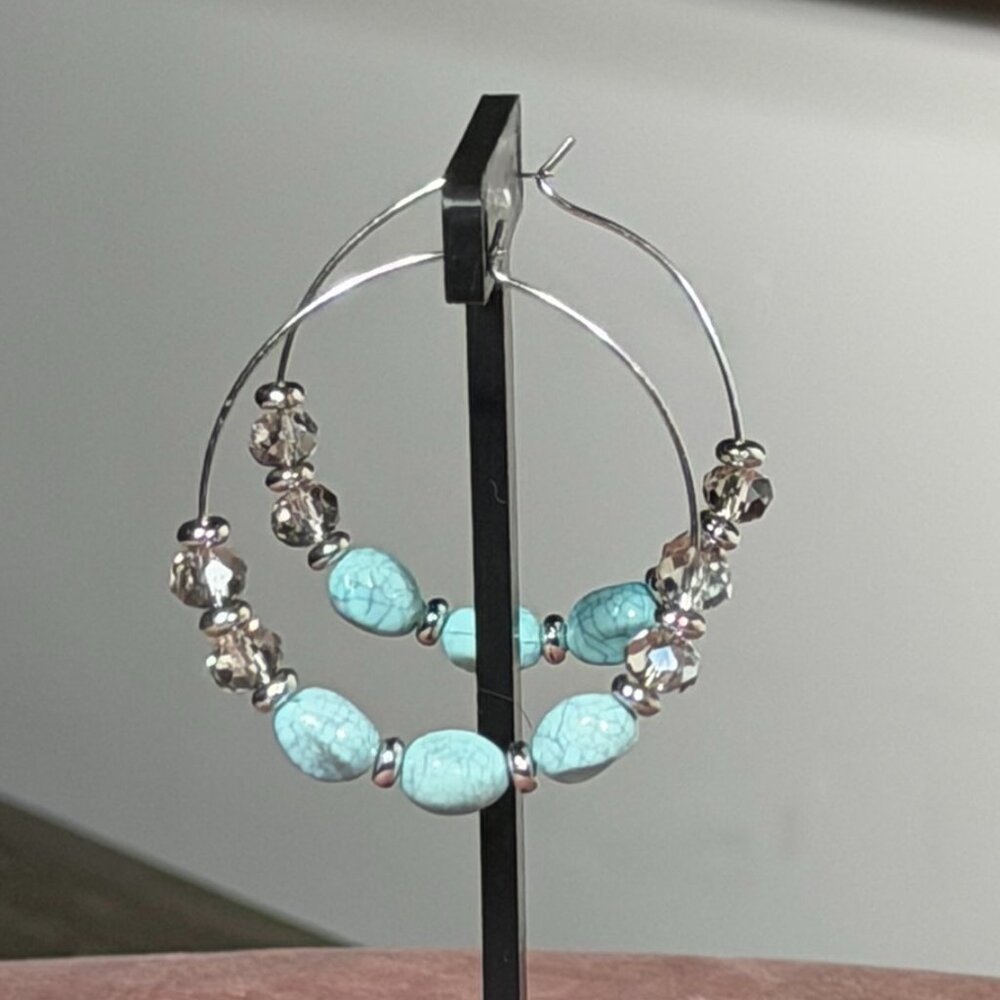 🌸 3 for $15 Earring Bundle – Boho Turquoise Beaded Hoop Earrings